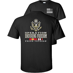 Operation Enduring Freedom T-Shirt Proud Veteran USA OEF Campaign Service Ribbons Eagle