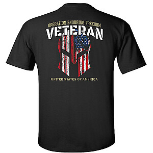 Operation Enduring Freedom Veteran T-Shirt OEF Service Ribbons American Flag Spartan Helmet