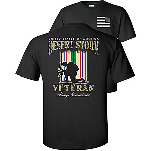 Desert Storm T-Shirt Proud Veteran USA Campaign Service Ribbons Flag Always Remember