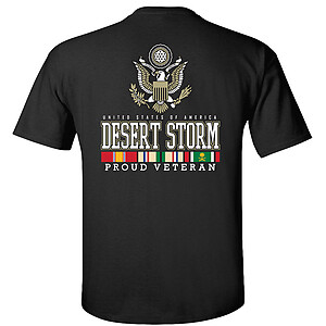 Desert Storm T-Shirt Proud Veteran USA Campaign Service Ribbons Eagle