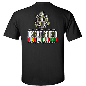 Desert Shield T-Shirt Proud Veteran USA Operation Campaign Service Ribbons Eagle