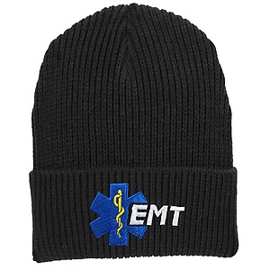 Star of Life EMT Beanie Cuffed Knit Embroidered Emergency Medical Technician