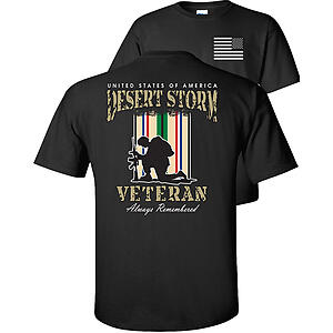 Desert Storm T-Shirt Proud Veteran USA Campaign Service Ribbons Flag Always Remember