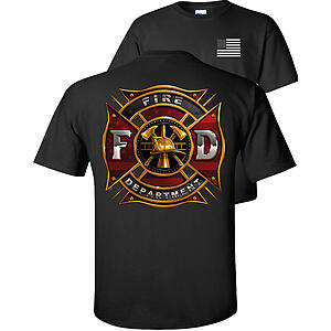 Fire Department T-Shirt Maltese Cross FD American Flag